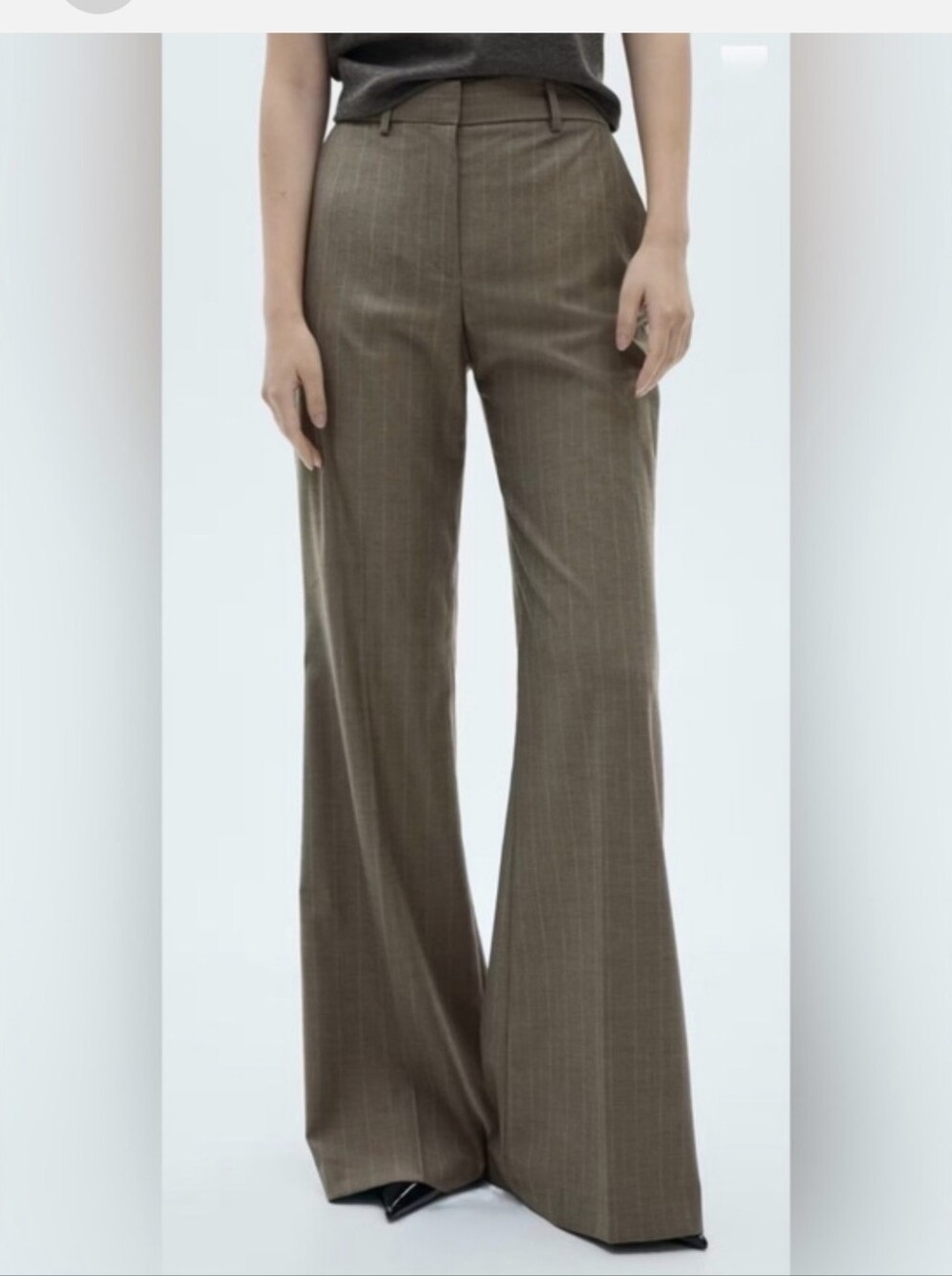 MANGO WIDE LEG HIGH WAISY TROUSERS OLIVE FINE PLAID EUC